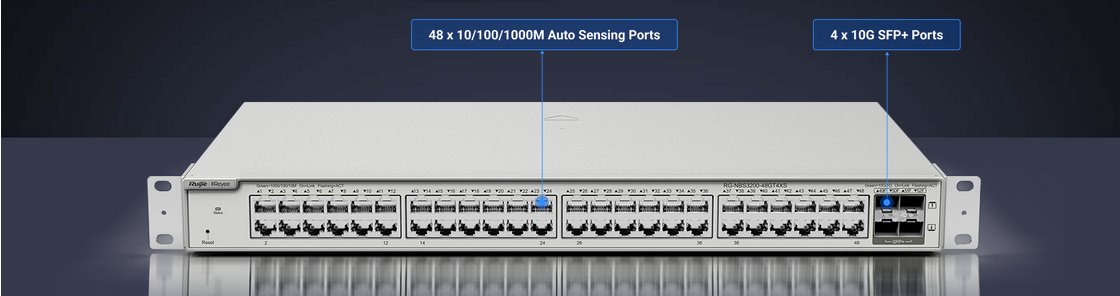 Суич Ruijie RG-NBS3200-48GT4XS, 1000 Mbps, 52 порта, 48x 10/100/1000BASE-T, 4x SFP+ - характеристика 1