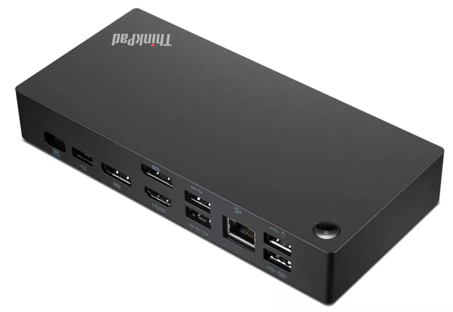 Докинг станция Lenovo ThinkPad Universal USB-C Dock (40AY0090EU), от USB C към 1x USB C, 5x USB A, 2x DisplayPort, 1x HDMI, 1x RJ45, 1x AUX, черен - характеристика 1