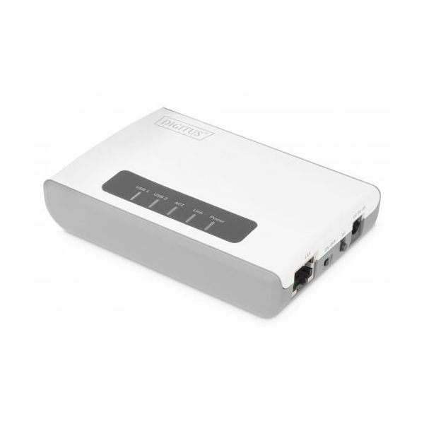 DIGITUS DN-13024 :: 2-портов многофункционален USB 2.0 безжичен мрежов сървър, PrintServer/NAS/USB Hub/300 Mbps